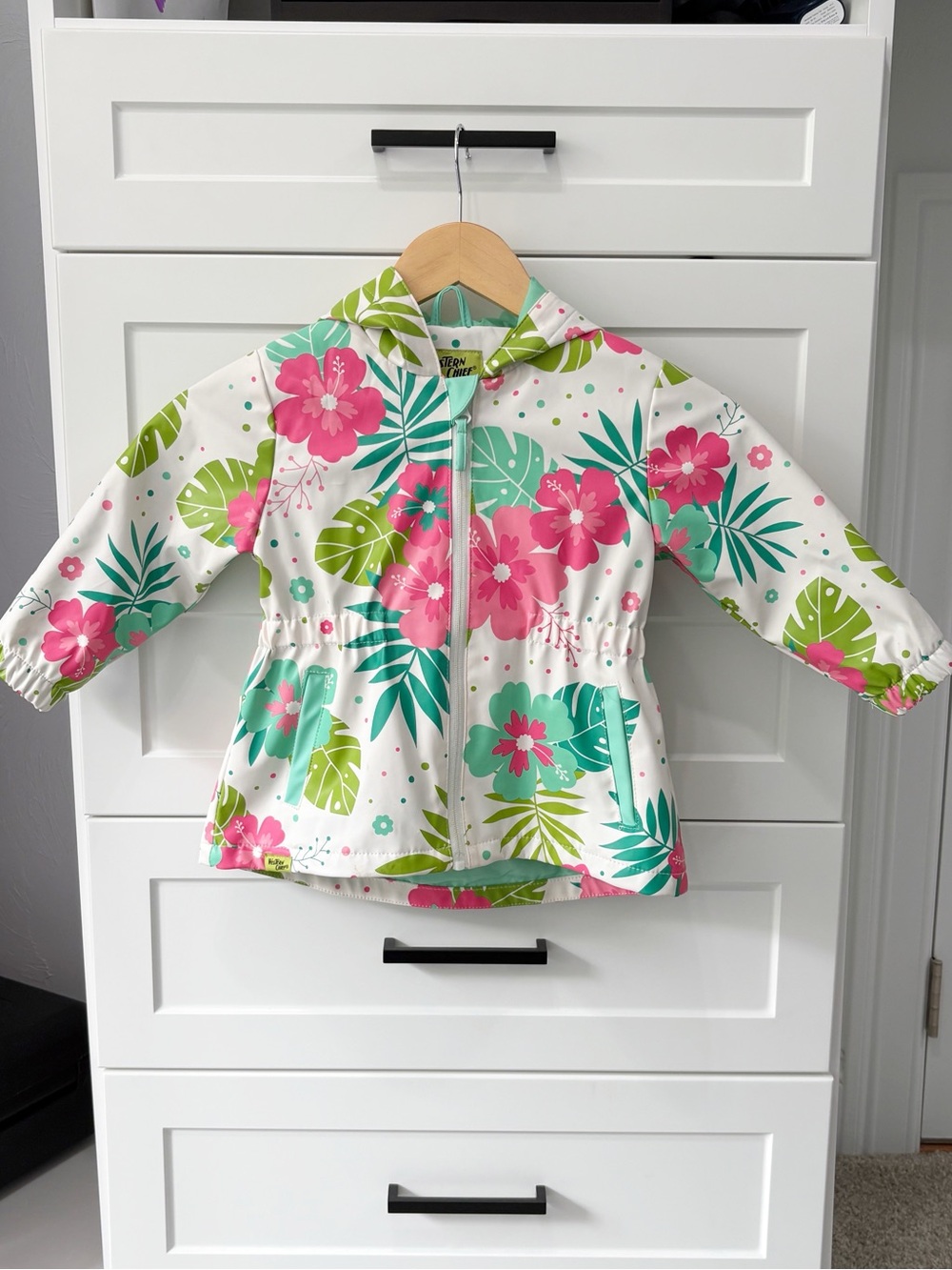 Western Chief Kids Floral Hooded Raincoat- Pink, Teal & Green